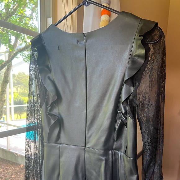 Zara Combine Tube Ruffle Faux Leather Mini Dress with Lace Sleeves - Picture 5 of 10